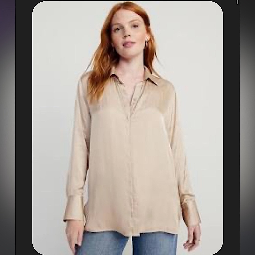 Loose Satin Button-Down Long-Sleeved Top in Mocha